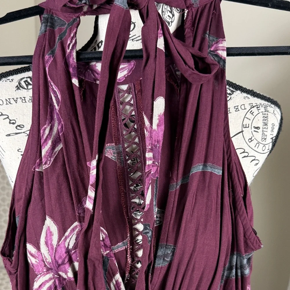 Floral Halter Jumpsuit in Burgundy - Picture 4 of 5